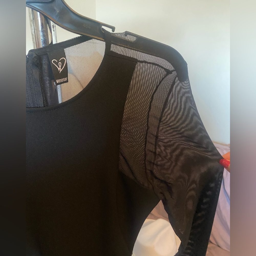 Black mesh open-back romper